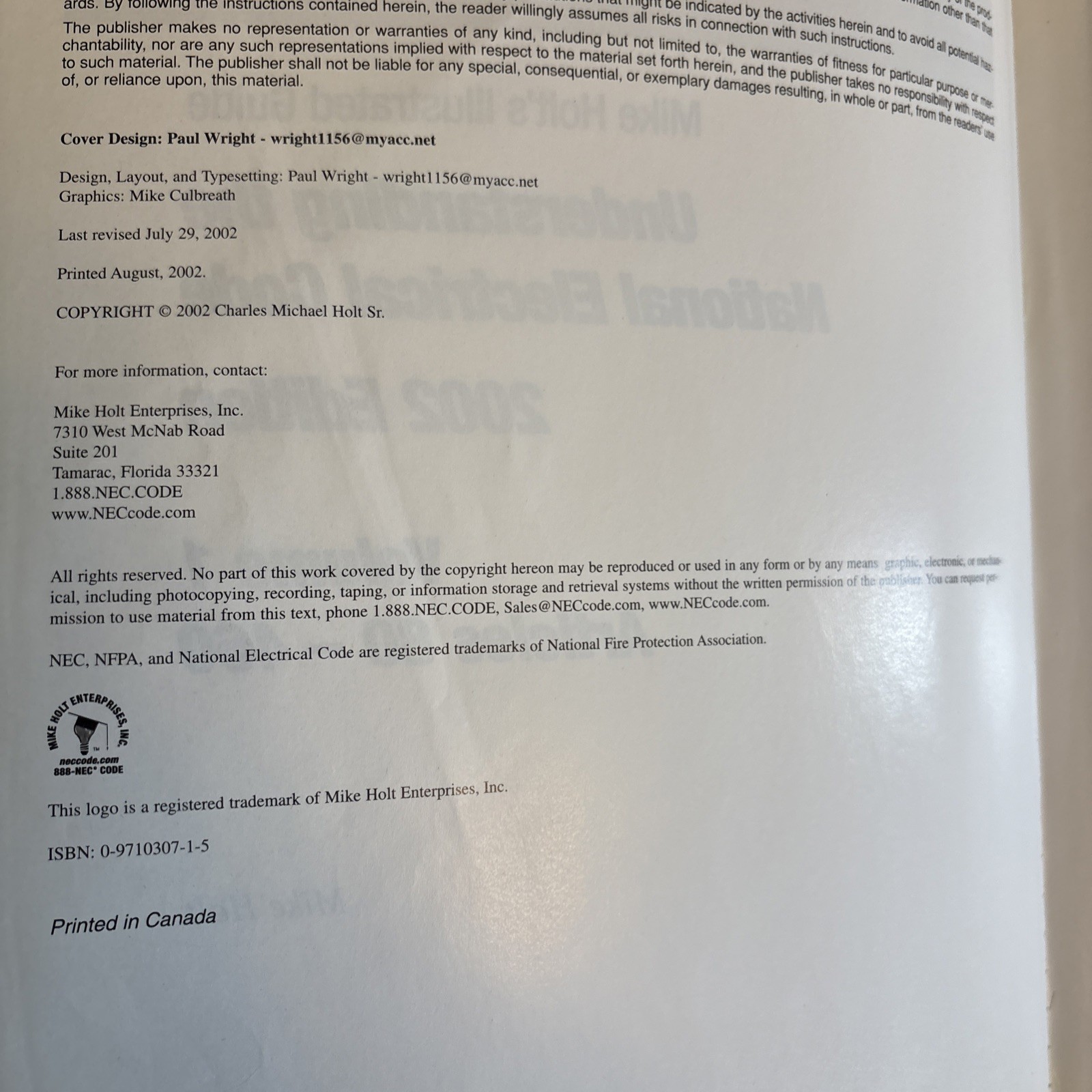 Mike Holt Illustrated Guide to Understanding the NEC(2002) Vol.1 Electrical Code